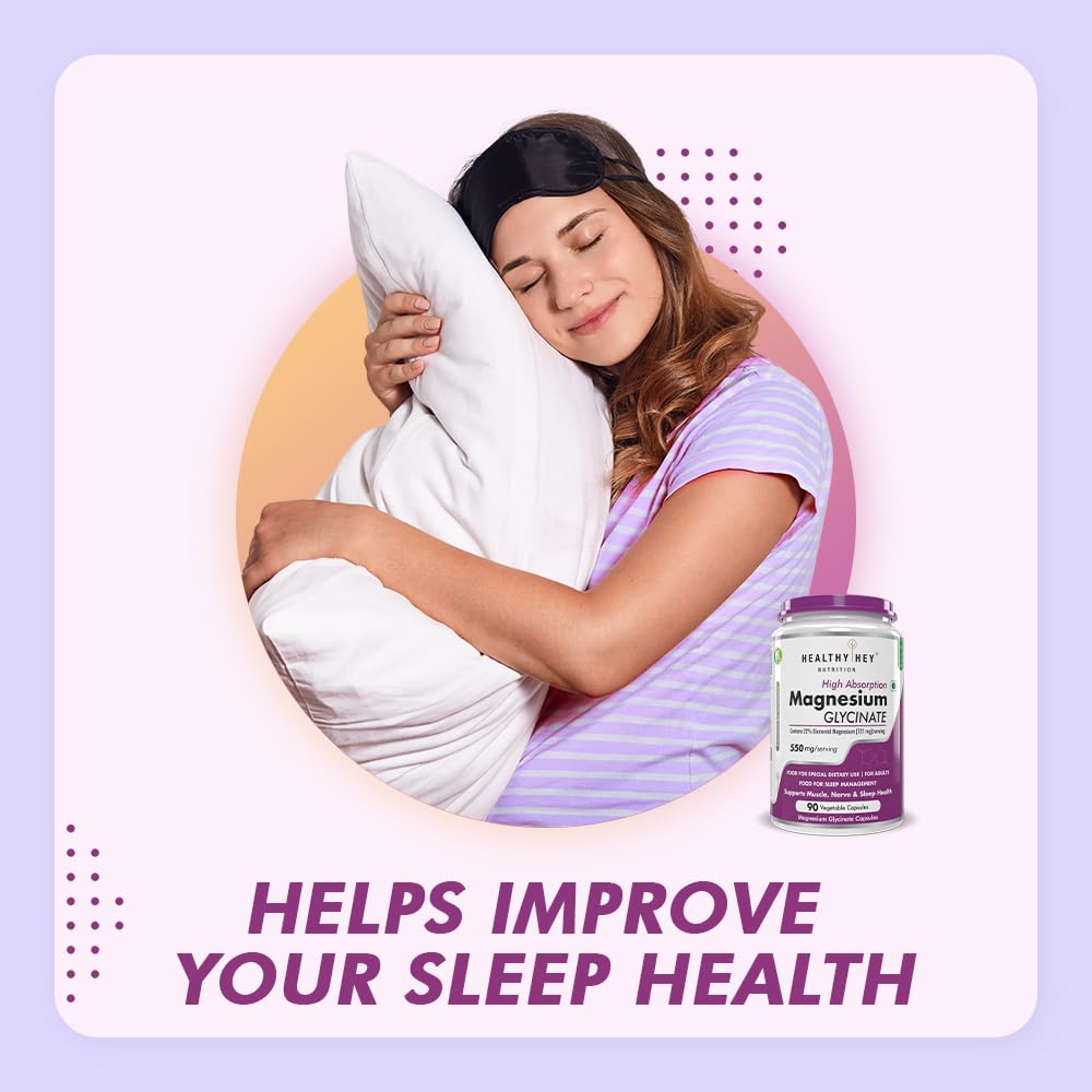 HealthyHey Nutrition Magnesium Glycinate High Absorption for Sleep, Cramps, & Nerves Health - 90 Vegetable Capsules 2