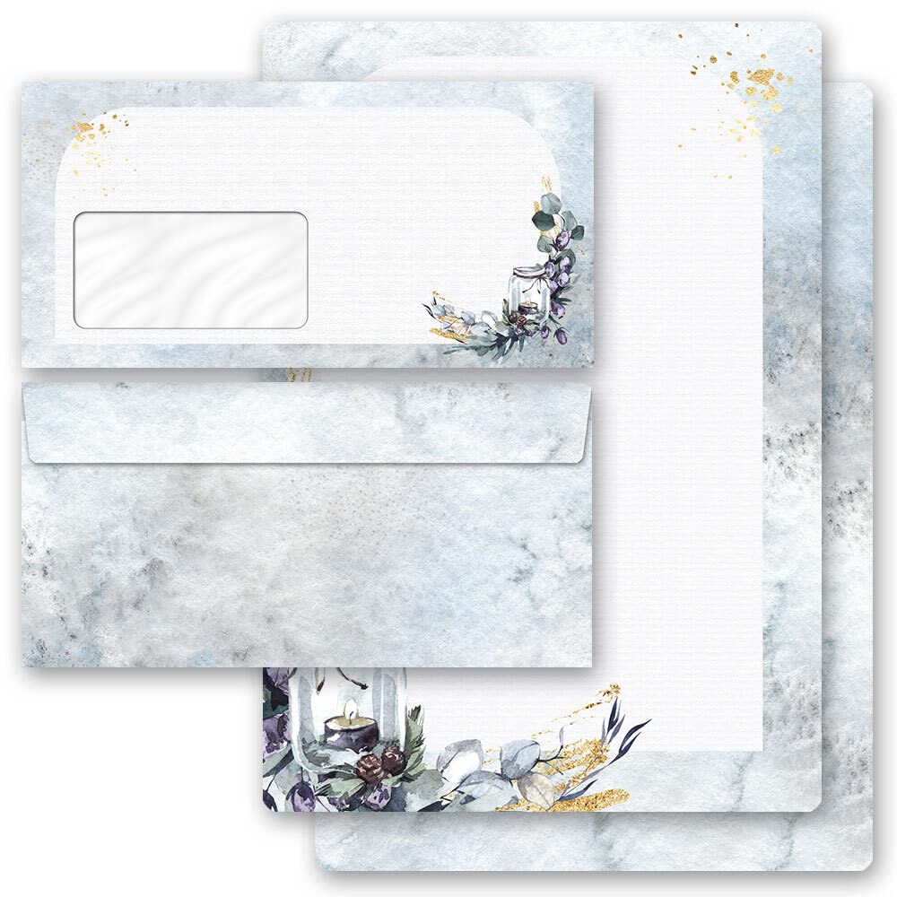 Adornos-juegos de papelería Navidad, VELA DE INVIERNO 100 hojas estampadas + 100 sobres estampados DL, con ventanas