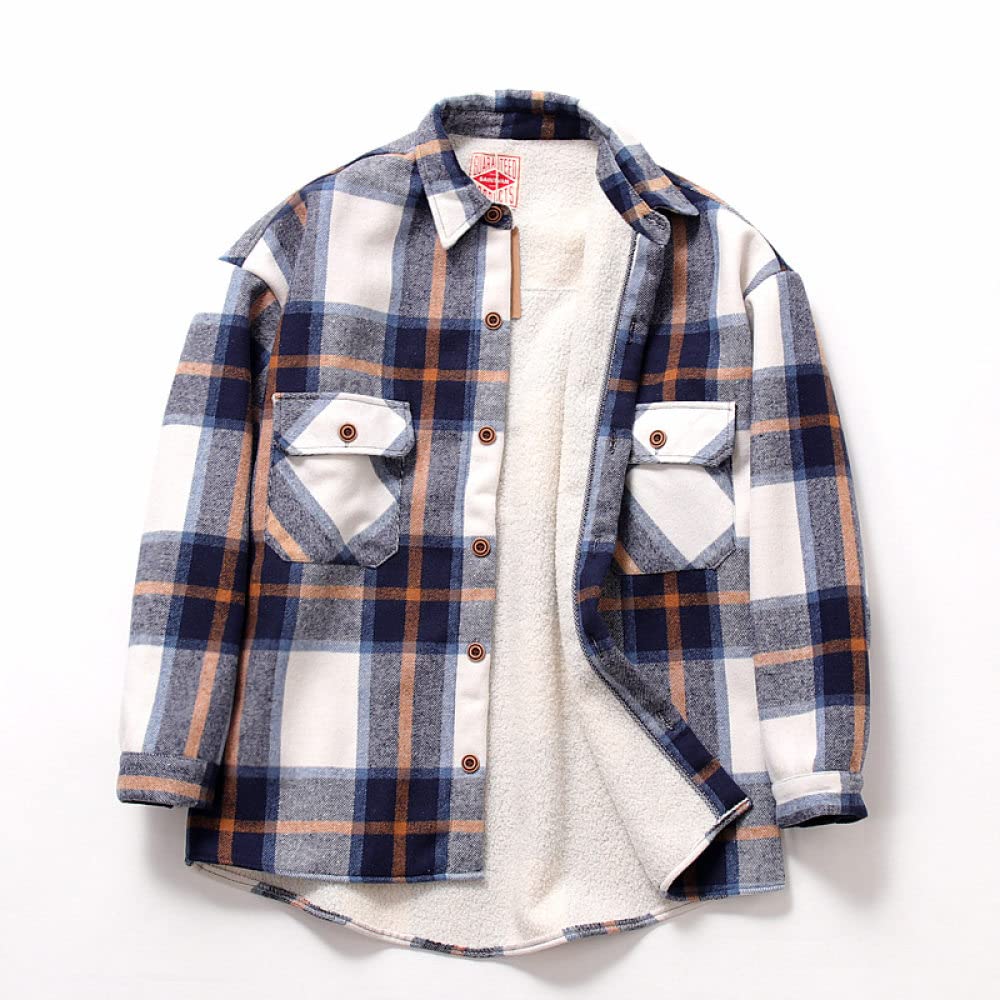 HGJH Freizeithemden Für Herren, Herren Langarm Flanellhemd Thermohemd Gitter Blaues Hemd Button-Down Baumwolle Holzfäller Bequem Karierte Hemdjacke Lässiges Arbeitshemd Für Herren Jungen