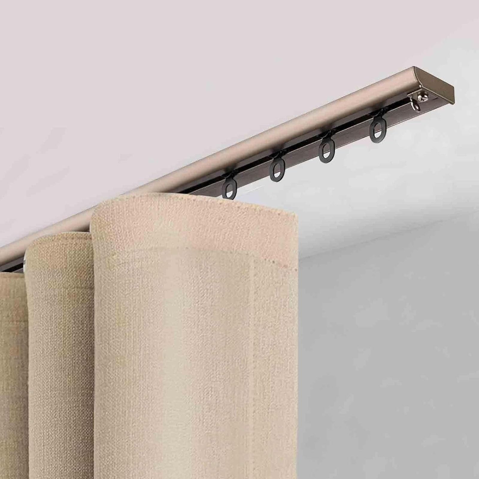 Zhixubah Gold Silent Sliding Curtain Track System 1.6Ft~11.2Ft~19.7Ft Aluminum Room Divider Sliding Rail With Heavy Duty Dual Bearing Silent Rollers Slim Ceiling Mount Curtain Rail Set(,2.5M(8.2Ft))
