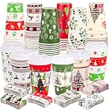 Atonofun 48 Pcs Merry Christmas Disposable Cups with Lids and Sleeves, To Go Coffee Cups 16 oz, 6 Designs Holiday Paper Cups for Hot Chocolate Coffee Cold Beverage Xmas Winter Holiday Party Supplies