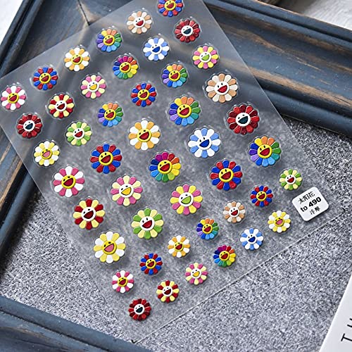 New Sunflower Smiley Face Nail Art Sticker Decals 5D Embossed, Summer Sun Happy Flower Rainbow Smiley Face Nail Art Decoration Sticker (3 Sheets) #TOP5