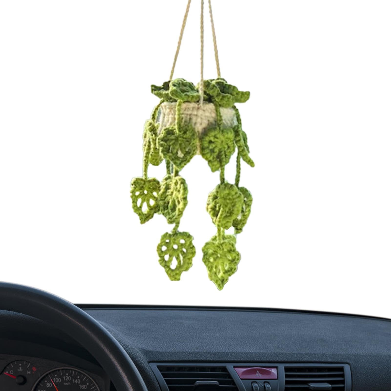 Gehaakte Hangende Plant voor Auto, Gebreide Spiegel Hanger, Schattige Accessoires, Achteruitkijkspiegel Hangende Mand voor Voertuig