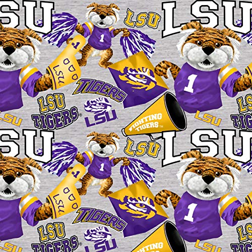 sykel enterprises louisiana state univ lsu tigers ncaa digitally printed allover mascot in heather gray 43 inches wide cotton fabric by yard