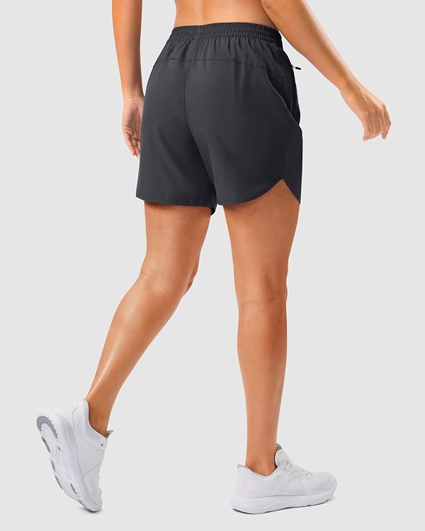 5" Athletic Running Shorts for Women 2 Zipper Pockets, Dark Grey, L by G Gradual - Used condition - Image 3