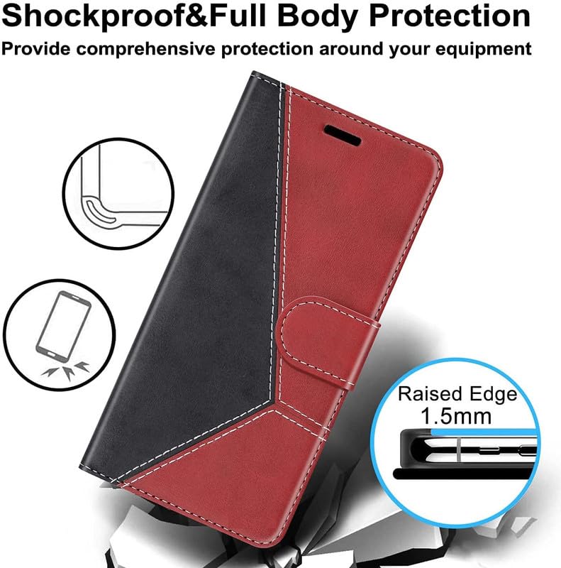 Image of ClickCase Trend Series for Motorola Moto G05 Leather Wallet Flip Case Magnetic Closure Flip Cover for Motorola Moto G05 (Red & Black)