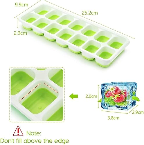 Miniatura 5 de Bandejas para cubitos de hielo, de silicona de fácil liberación y flexibles, 14 bandejas de hielo con tapa extraíble resistente a derrames, sin BPA,