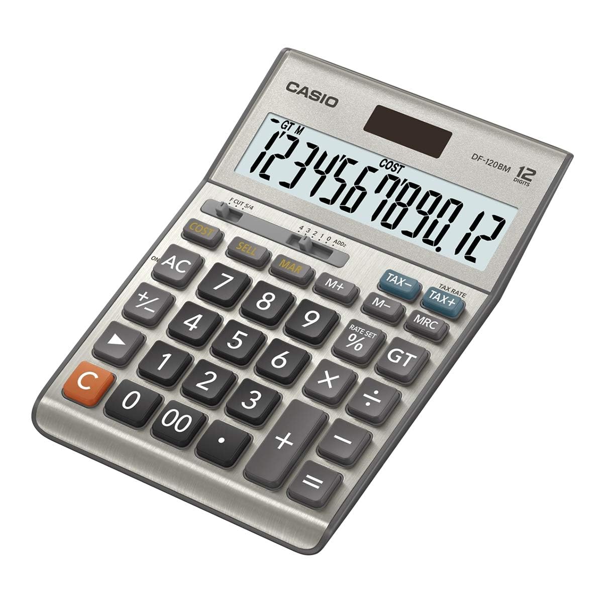 CASIO DF-120BM calcolatrice da tavolo - Display a 12 cifre, calcolo profitto, selettore di arrotondamento