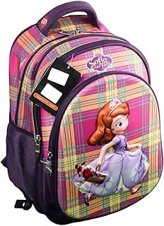 شنطة ظهر مدرسية صوفيا ذا فيرست بنمط منقوش زهري مع حواف أرجوانية، تصميم شخصيات كرتونية للأطفال