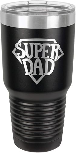Miniatura 1 de SUPER DAD BLACK - Vaso de bebida de 30 onzas con popote y tapa superior deslizante  Taza de viaje grabada con láser  Comparar con Yeti Rambler  Idea
