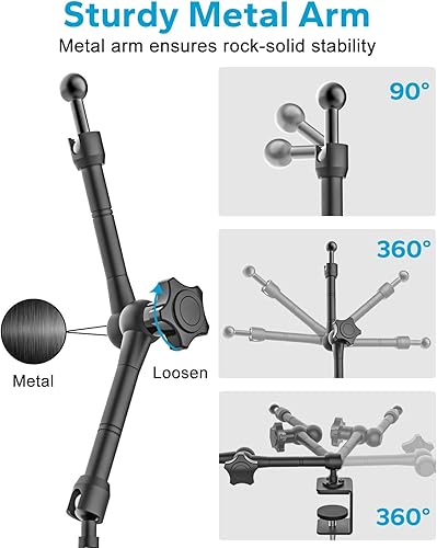Miniatura 6 de Soporte para tablet de 16 pulgadas para escritorio, debajo del gabinete, estante, cama, brazo de metal Soporte ajustable de 360 para tableta