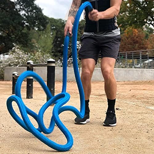 HYPERWEAR Hyper Rope Short Heavy Metal Core Small Space Patented Battle Rope Get Full Size Rope Cardio Strength in Under 6ft Space, No Anchor Needed