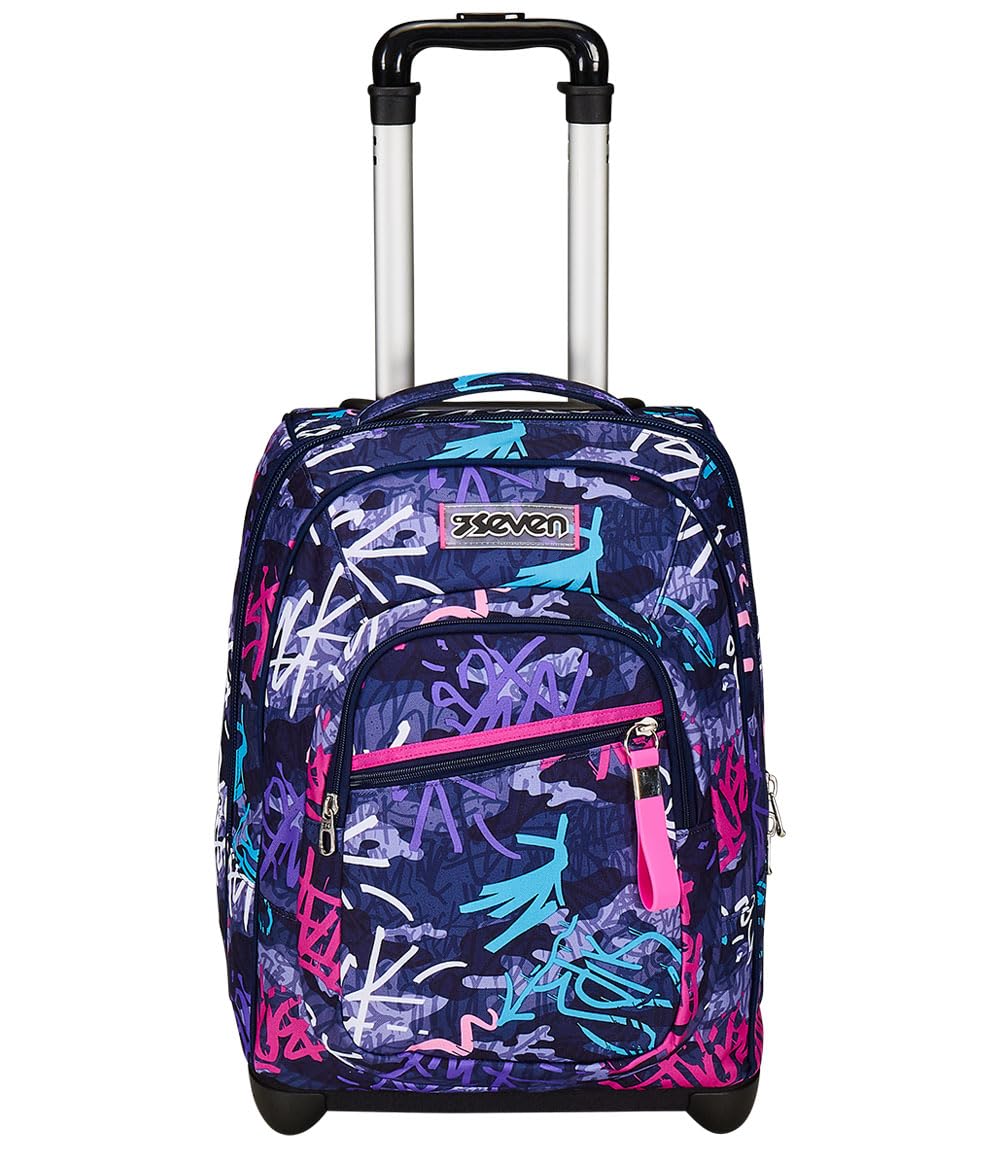 Seven Trolley Fisso, GraffitiMix, Viola, 2 in 1, Doppio Uso, Trolley e Zaino, Zaino Scuola Viaggio, Bambina Ragazza