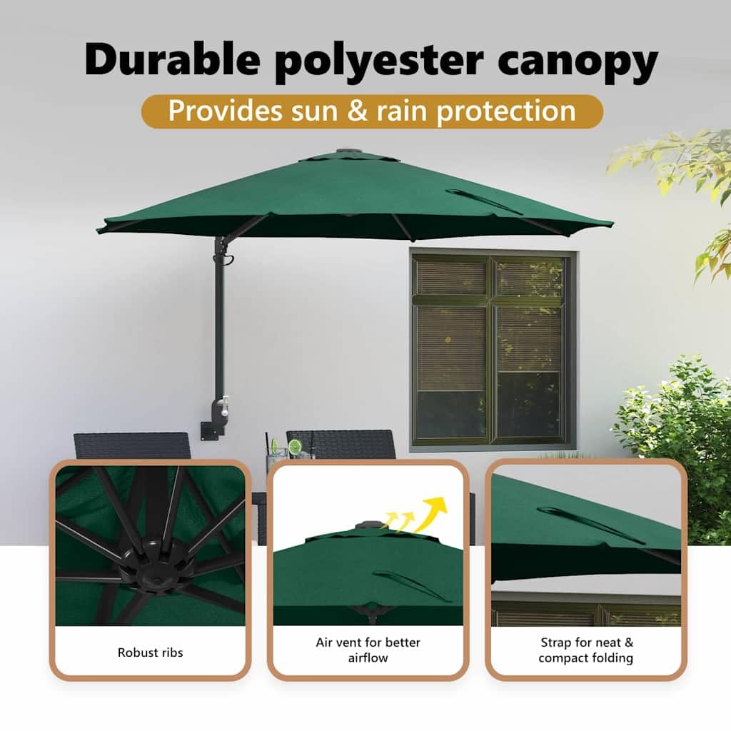 vidaXL Parasolka ogrodowa Zielony 248 x 248 x 148 cm Poliester i Stal