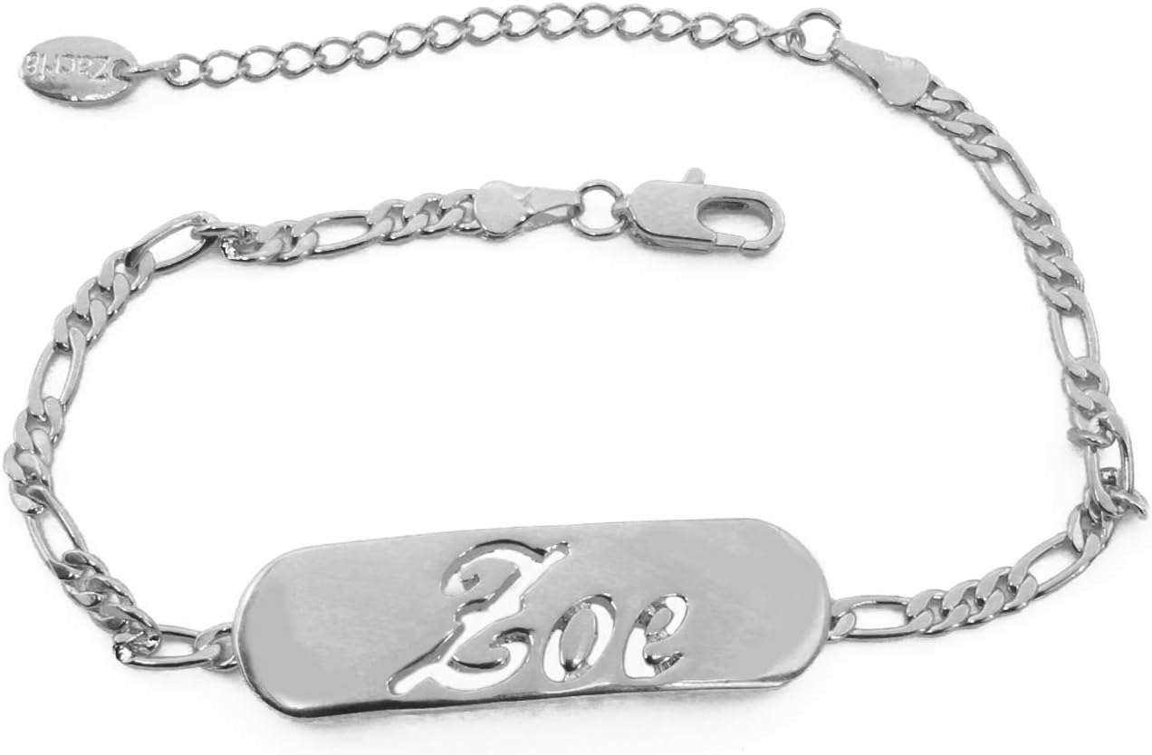 Zoe Name Bracelet 18K White Gold Plated Personalized - Jewelry Gift Women, Girlfriend, Mother, Sister, Friend, Gift Bag & Box