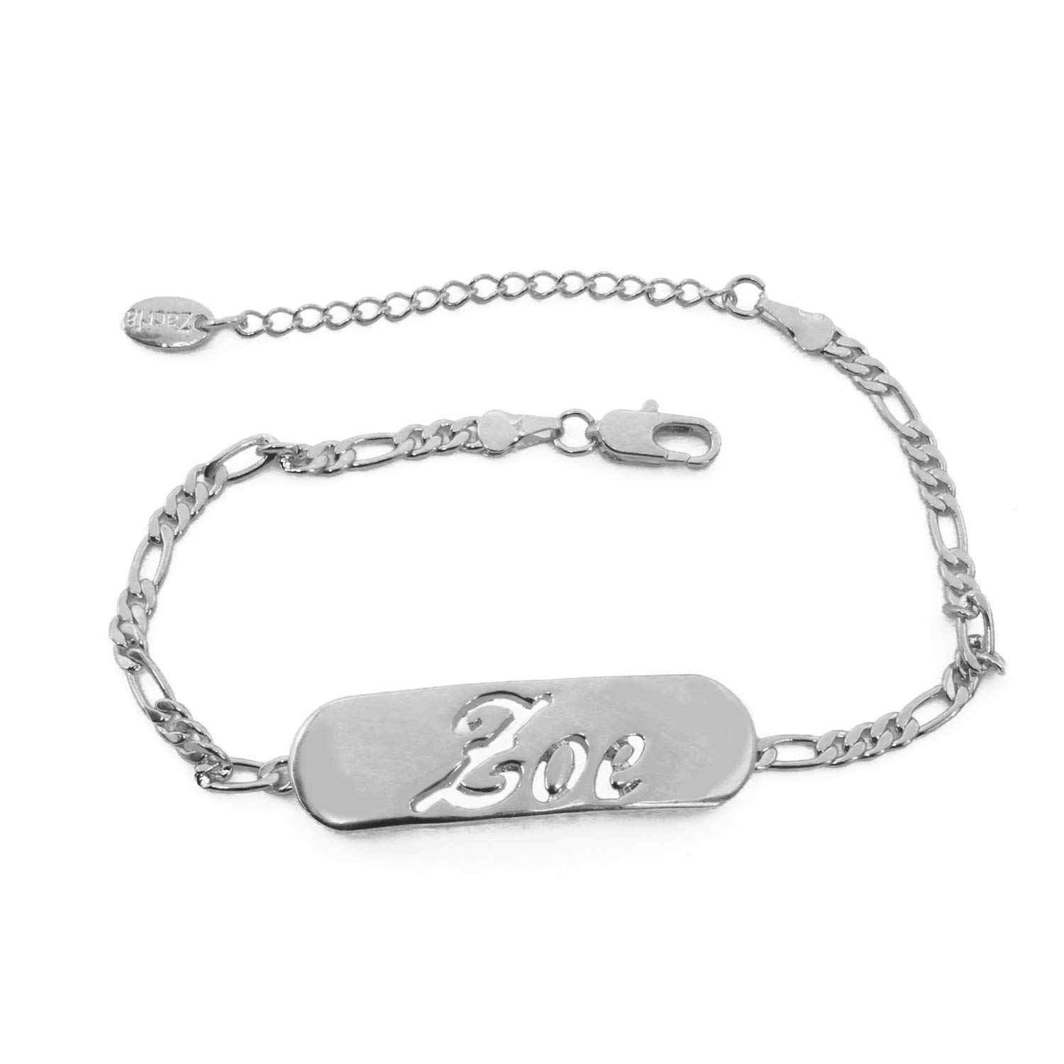 Zoe Name Bracelet 18K White Gold Plated Personalized - Jewelry Gift Women, Girlfriend, Mother, Sister, Friend, Gift Bag & Box