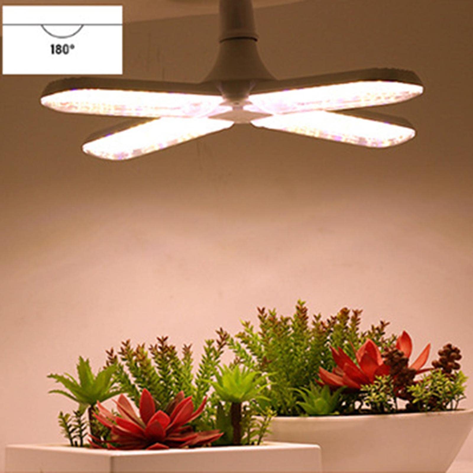 Lámpara de Cultivo LED Plegable con Base E27 - Lámpara de Cultivo para Plantas de Interior Y Jardín, 48W 4 Hojas 398mm, Individual