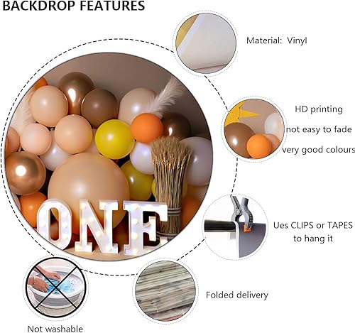 Miniatura 5 de Globos bohemios de 7 x 5 pies para fiesta de primer cumpleaños de niña y niño, fondo de fotografía de albaricoque, decoración bohemia de baby