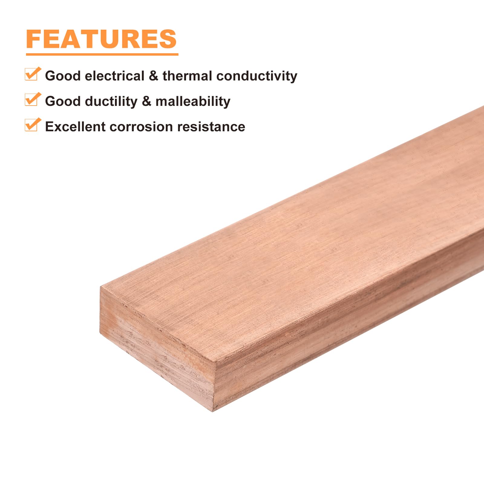 sourcing map Kupfer-Flachstange, 0,95 cm Dicke x 4,5 cm Breite x 25,4 cm Länge, Kupfer-Sammelschiene, Plattenmühle für elektrische Geräte (10 mm x 30 mm x 250 mm)