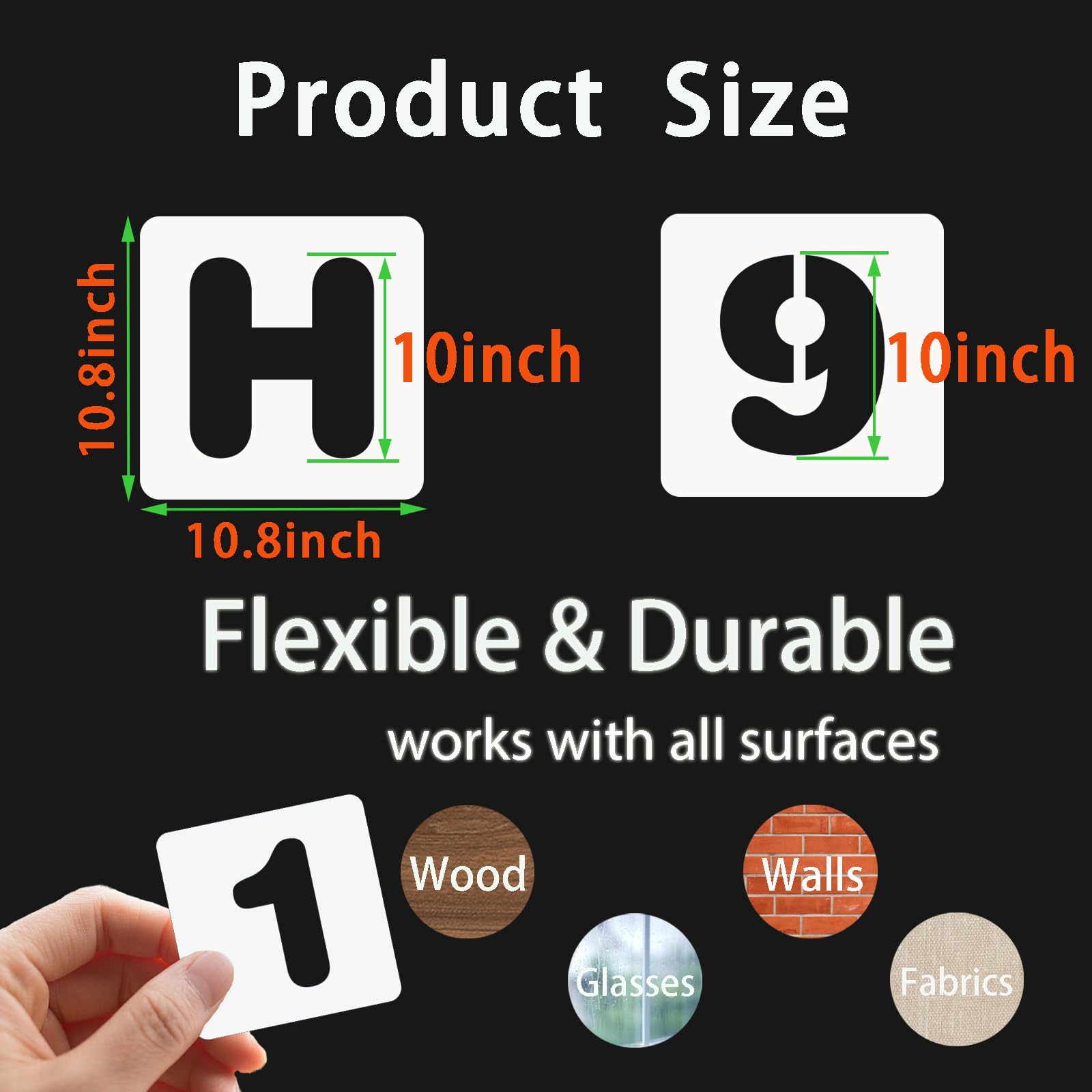 BAMIDELE Plantillas de letras y números de 10 pulgadas, 36 plantillas de plástico reutilizables para pintar en madera, pared, tela, roca, pizarra, porche de puerta, señalización, decoración de