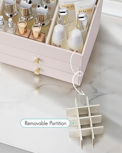 Miniatura 4 de Vlando Organizador de maquillaje, organizador de cuidado de la piel para tocador, organizador de maquillaje de piel sintética con cajones, vitrina