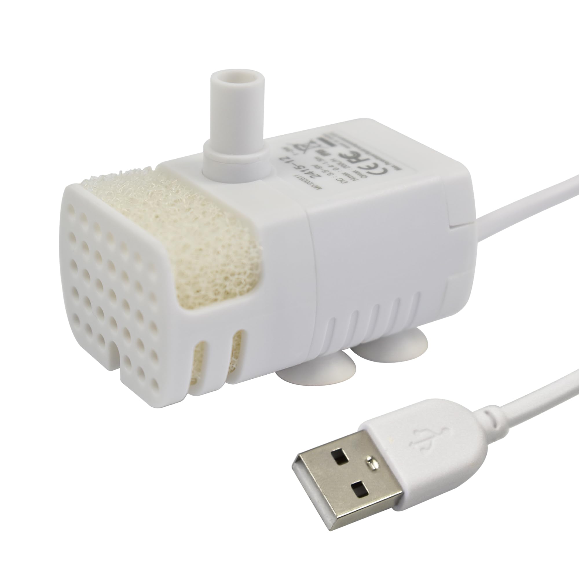 CONQUERALL 5V USB Pet Fountain Pump 1W 39GPH 2.3ft with Filter Sponge for Bird Bath (White)