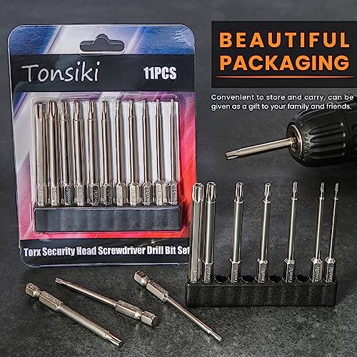 Torx Bit Set, Tonsiki 11Pcs S2 Steel Security Torx Bit Set, Tamper Proof Star Bit Set, Magnetic 1/4 Inch Hex Shank Torx Screwdriver Bit Set, 3'' Long, T6-T40 #TOP3