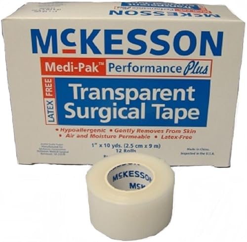 Cinta quirúrgica de plástico transparente no estéril de 1 pulgada x 10 yardas, caja de 12