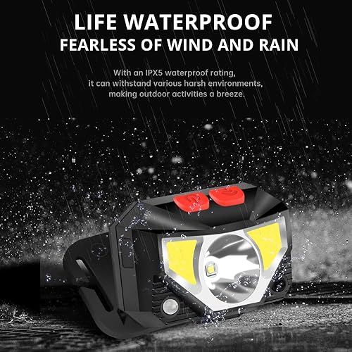 Miniatura 5 de Linterna frontal ultraligera LED brillante IPX5, impermeable, recargable, con sensor de cabeza con 3 cuentas de lámpara, 6 modos para acampar al
