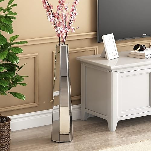 Miniatura 2 de SHYFOY Jarrón grande y alto de 30 pulgadas para sala de estar, acabado de cristal de espejo, jarrones altos decorativos plateados para suelo,