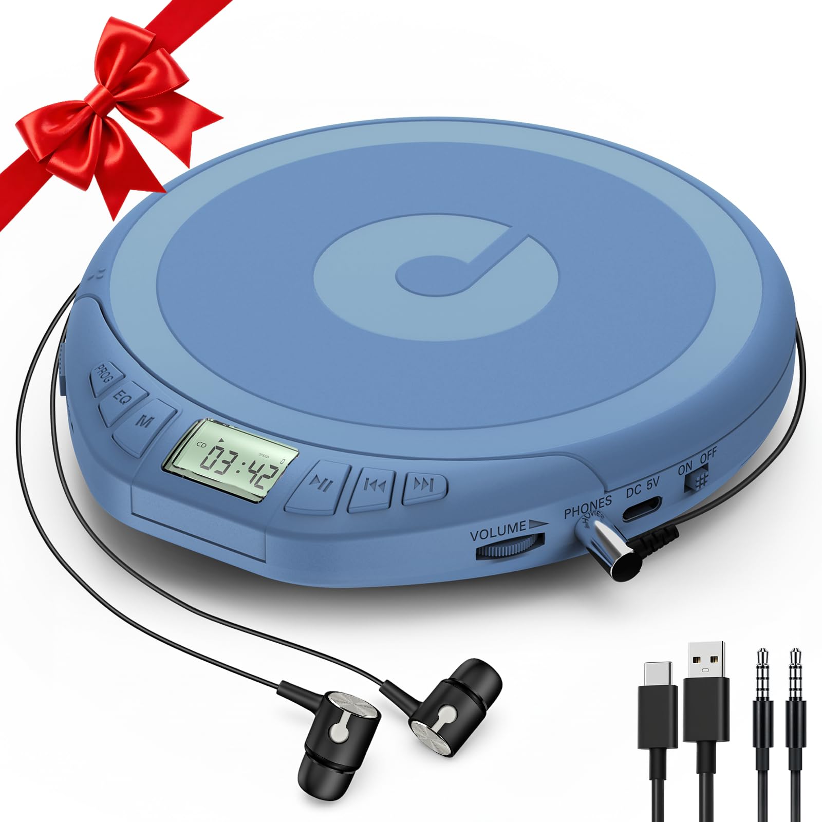 Portable CD Player for Car: Kegaudio with Earphones Anti-Skip LCD Display Personal Disman Disc Player for Car & Sports Supports MP3 WMA PROG & Memory Function-image-45