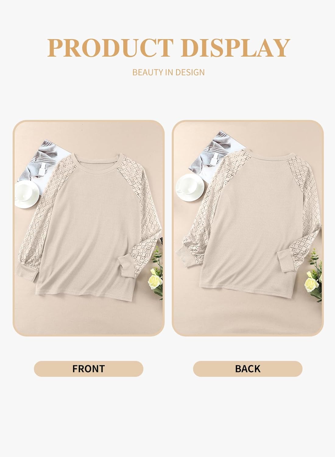 Eytino Plus Size Tops for Women Lace Long Sleeve Crew Neck Waffle Knit Business Work Dressy Shirts(1X-5X) - Image 4