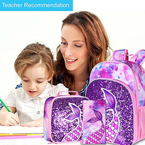 Gxtvo 3Pcs Mermaid Backpack For Girls, 16" Sequin Prechool Elementary Bookbag And Lunch Box #TOP7