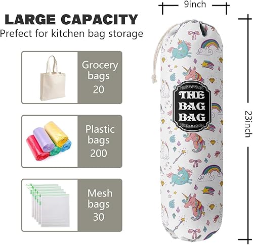 Miniatura 2 de Bolsa de comestibles, organizador de bolsas de comestibles con patrón de unicornio para bolsas de compras, bolsas de plástico de montaje en pared,