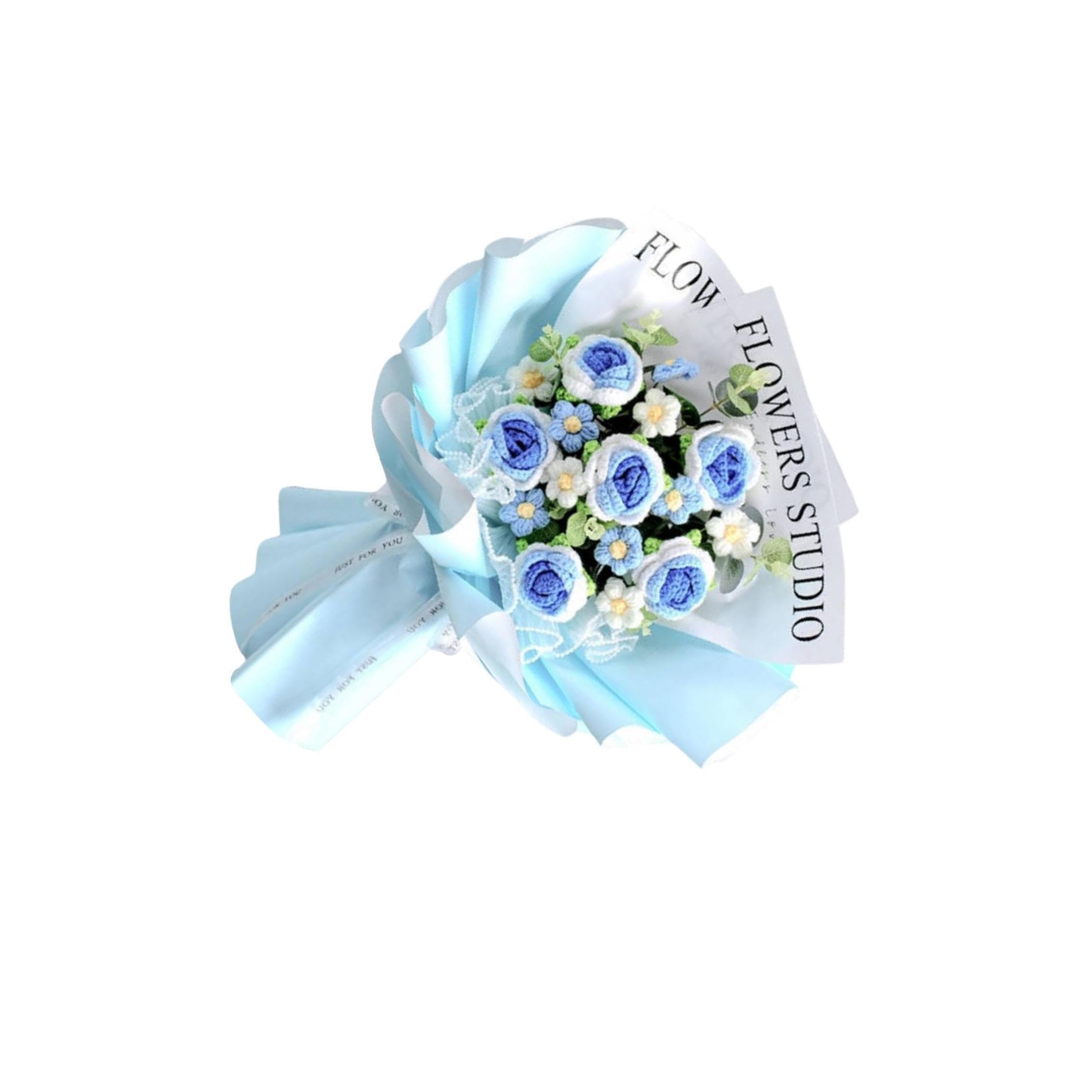 TWISAXC Knitted Artificial Flowers Bouquet Home Decor Festival Wedding Festival Wedding Graduation Anniversary Birthday Mother, Blue
