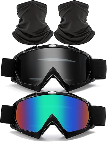 2Pcs Motocross Goggles with Neck Gaiter Dirt Bike ATV Racing Ski Motorcycle Goggles Cycling Glasses for Outdoor Sport