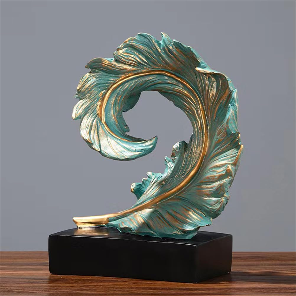 Estatua artística de escultura de plumas de resina, adornos de decoración de mesa de Feng Shui chino, decoración de escritorio de oficina con base, figuras abstractas para decoración del hogar