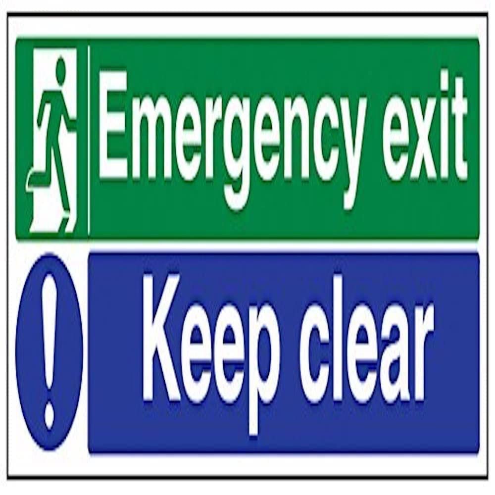 V Safety Emergency Exit/Keep Clear Sign - 450mm x 150mm - Self Adhesive Vinyl