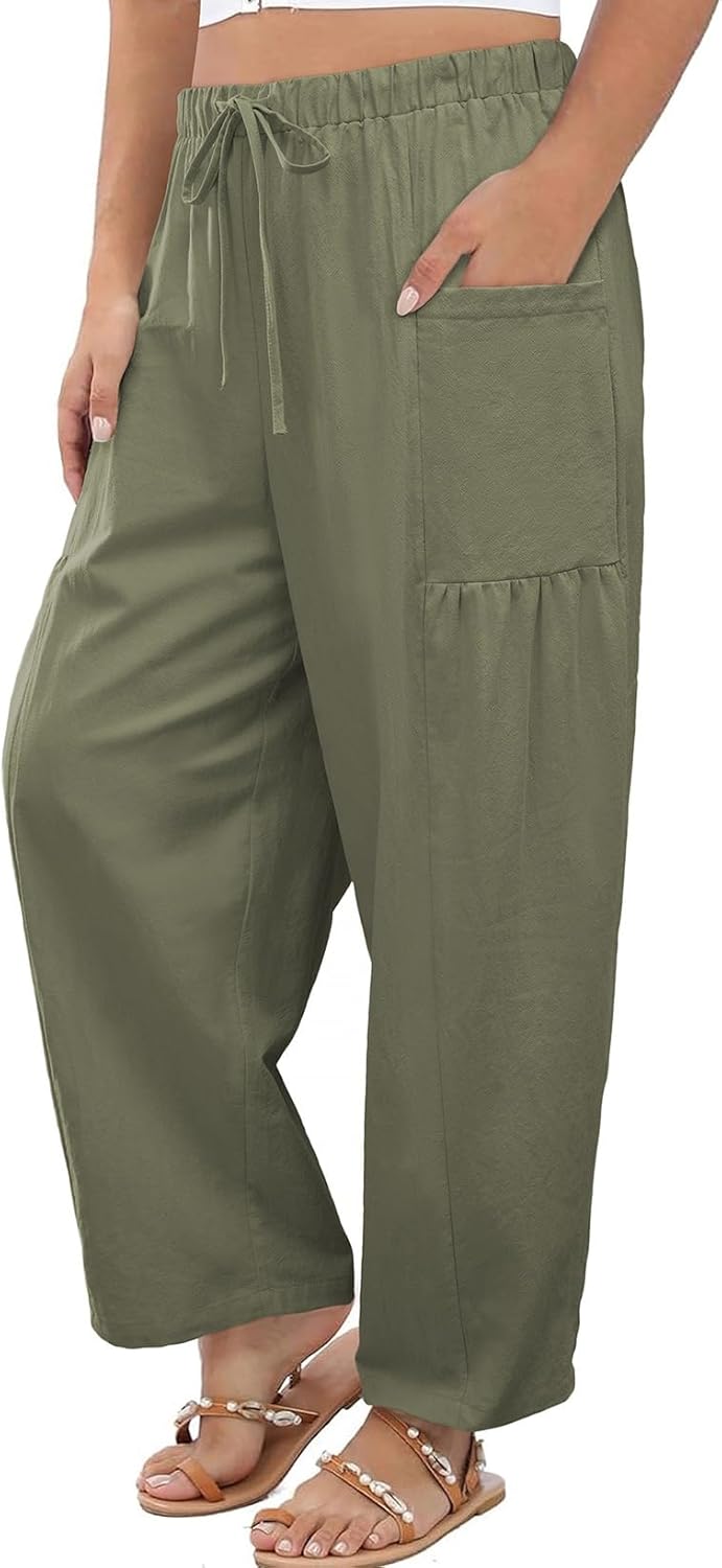 Eytino Womens Plus Size Wide Leg Pants Elastic Waist Drawstring Casual Palazzo Pants Lounge Trouser with Pockets(1X-5X)