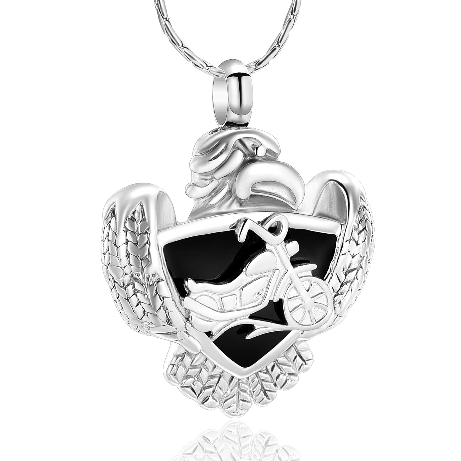 constantlife Cremation Jewelry for Ashes Motorcycle Eagle Deisgn Stainless Steel Pendant Memorial Urn Necklace Ashes Holder Keepsake (Silver)