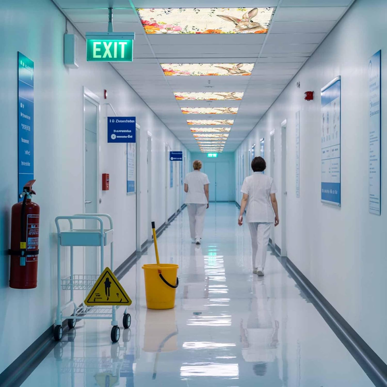 2x4 ft Fluorescent Light Cover for Ceiling Easter Rabbit Flower Leaf Magnetic Light Filters, Spring Retro Letter Background Ceiling Lampshades for Home School Office 4Pcs