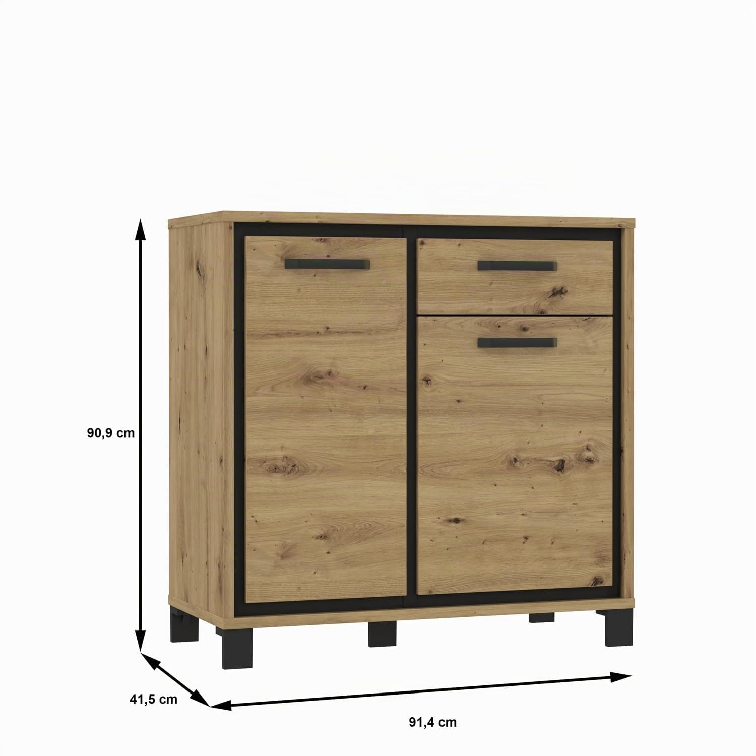 Forte TRONDHEIM Sideboard mit 1 Schublade und 2 Türen, Holzwerkstoff, Artisan Eiche/Schwarz Eiche, B x H x T: 91,4 x 91,2 x 41,5 cm