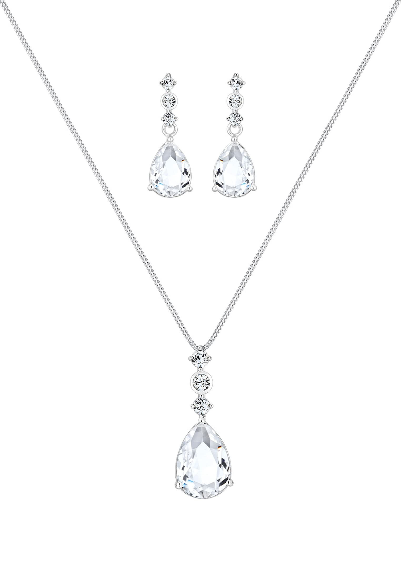 Elli PREMIUM Set di Gioielli da Donna, Goccia Nobile con Cristalli, in Argento 925, Placcato Oro Rosa