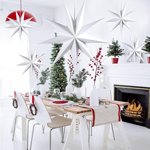 Miniatura 5 de 9 linternas de papel puntiagudas con forma de estrella para colgar Navidad, Navidad, boda, baby shower, decoración de fiesta, 12 pulgadas, 24
