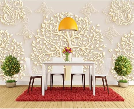 Amazon Chunxd カスタム壁紙3d壁画ヨーロッパ柄ツリー鳥蝶リビングルームテレビ背景壁紙レストラン壁画 1x100cm 壁紙