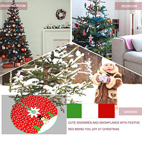 Red Tree Skirt Large Xmas Tree Skirt With White Snowman And Snowflake Design Round Indoor Outdoor Mat For Party Holiday Decorations(40 Inches) #TOP5