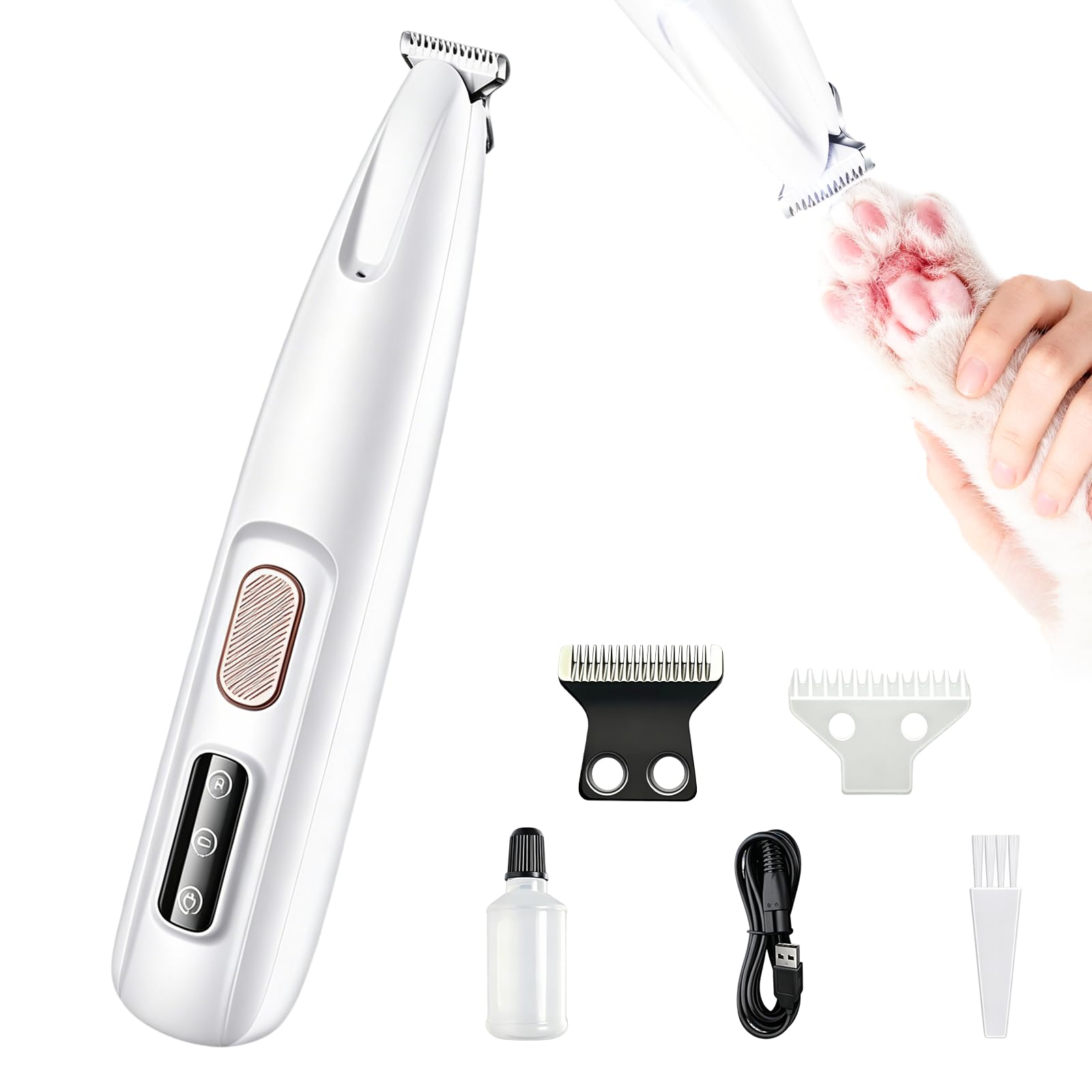 Tosatrice per Cani Con Luce LED, Silenzioso Tosatrice per Cani，Tagliapeli per Zampe Impermeabile, Adatte per Gatti Animali Zampe, Orecchie, Viso, Bianco
