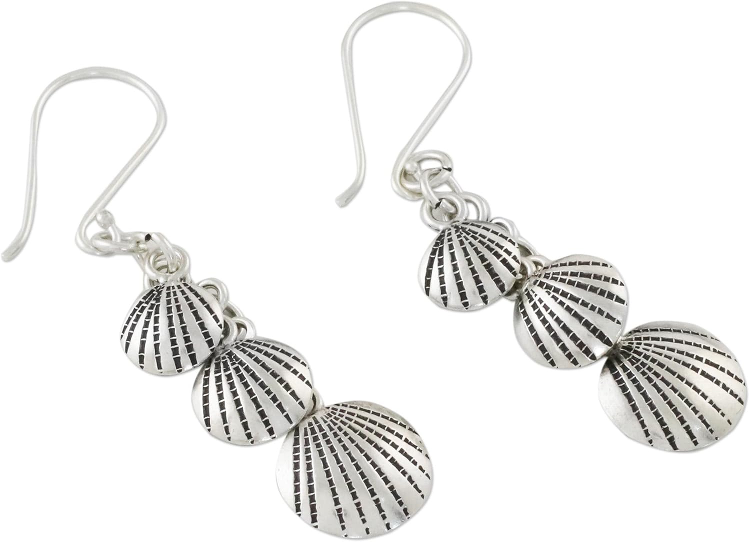 NOVICA Artisan Silver Dangle Earrings Karen Seashell from Thailand Fine Hill Tribe [2.4 in L x 0.6 in W] ' Karen Seashells'
