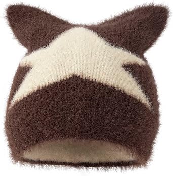 Cute Beanies for Women Fluffy Fuzzy Hats Kawaii Cat Ear Hat Winter Warm Knitted Hat Y2k Grunge Accessories