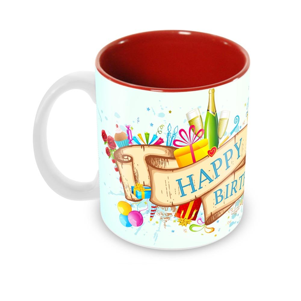 Tuelip Beautiful Printed Happy Birthday to You Wishes Inner Red Ceramic Mug 350 ML